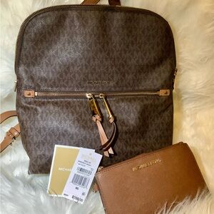MK Rhea Zip slim backpack and wallet